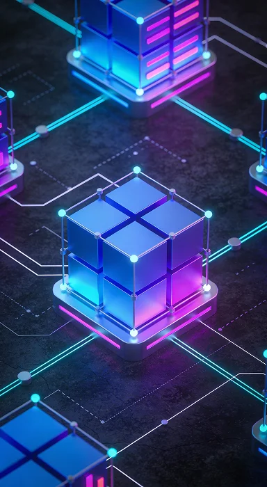 Abstract illustration with overlapping colorful shapes and lines, representing data or connections