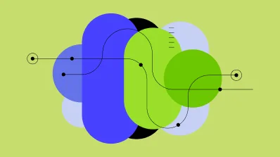 Abstract illustration with overlapping colorful shapes and lines, representing data or connections