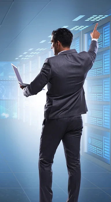 Illustration of a network connecting folders and data icons, representing organized data flow and management.