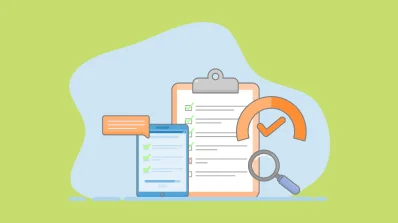 Graphic showing a digital checklist, smartphone, and magnifying glass for task verification.
