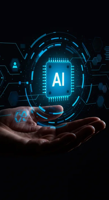 Illustration of a person and a robot collaborating on a large prompt engineering document.