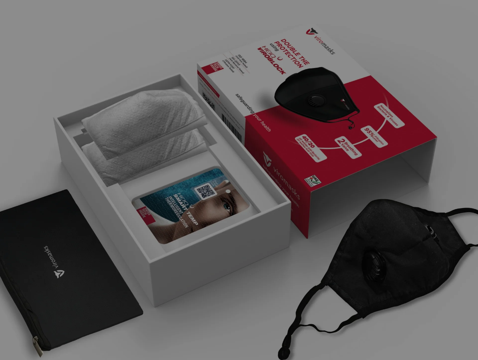 Creative services firm showcasing a product launch strategy through the premium packaging of Vitromasks, highlighting protection and innovation