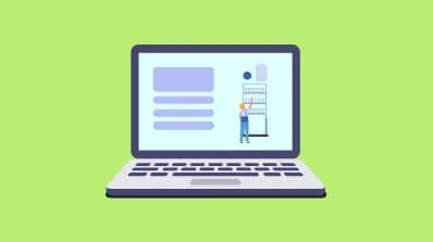 Laptop displaying web design and development services for product websites, highlighting service features and user interaction