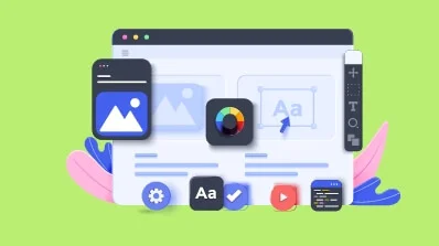 Illustration of a personalized interface with design tools, showcasing website design and development services for custom eCommerce portals