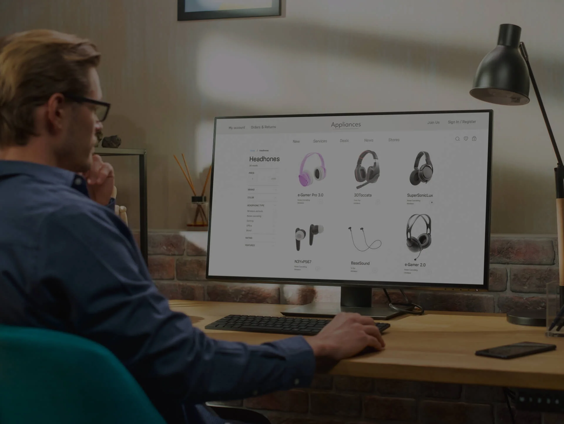 A person browsing an eCommerce portal for headphones, highlighting expert ecommerce portal development service for seamless online shopping.