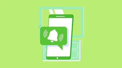 A smartphone displaying a push notification on a website, highlighting user engagement through progressive web solutions. The device is set against a clean white background.