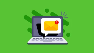 Web development and digital marketing company highlighting email notification on a laptop, symbolizing efficient communication and web interaction