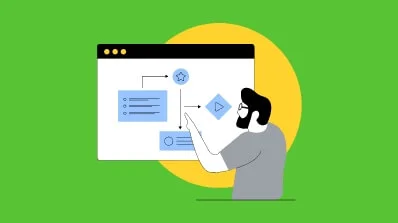 Illustration of a person interacting with a digital interface, representing PIM Implementation Services and PIM implementation consultancy.