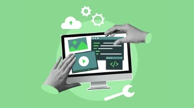 Hands editing a website on a computer screen, illustrating landing page optimization by a digital marketing service company