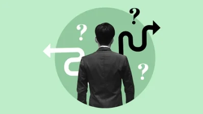 Illustration of a person facing multiple decision paths, symbolizing A/B testing choices in digital marketing service strategies