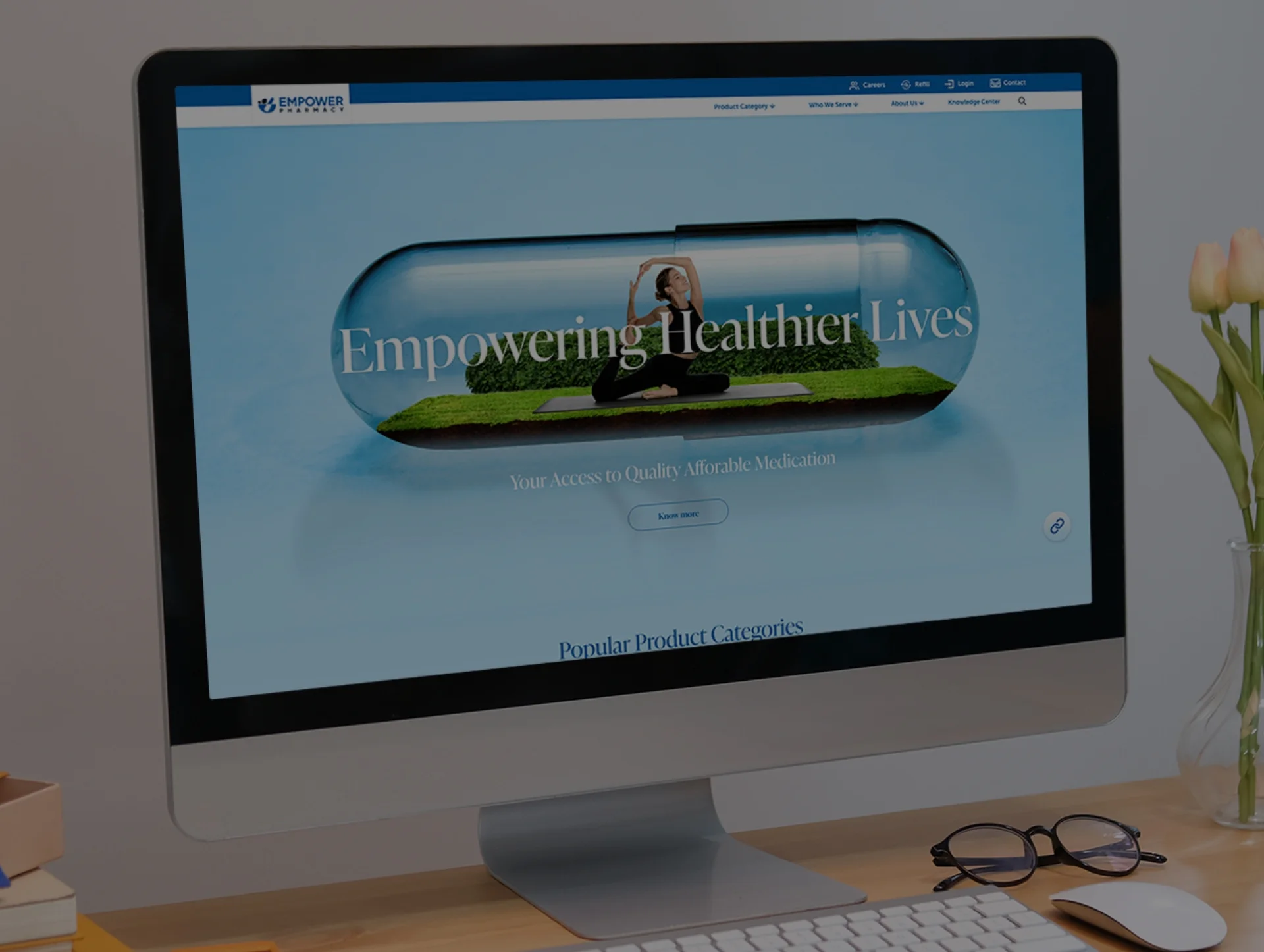 Website design and development services showcased through an engaging Empower Pharmacy website with a unique healthcare-themed design