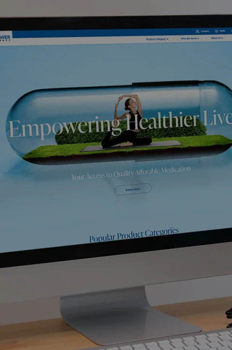 Website design and development services showcased through an engaging Empower Pharmacy website with a unique healthcare-themed design