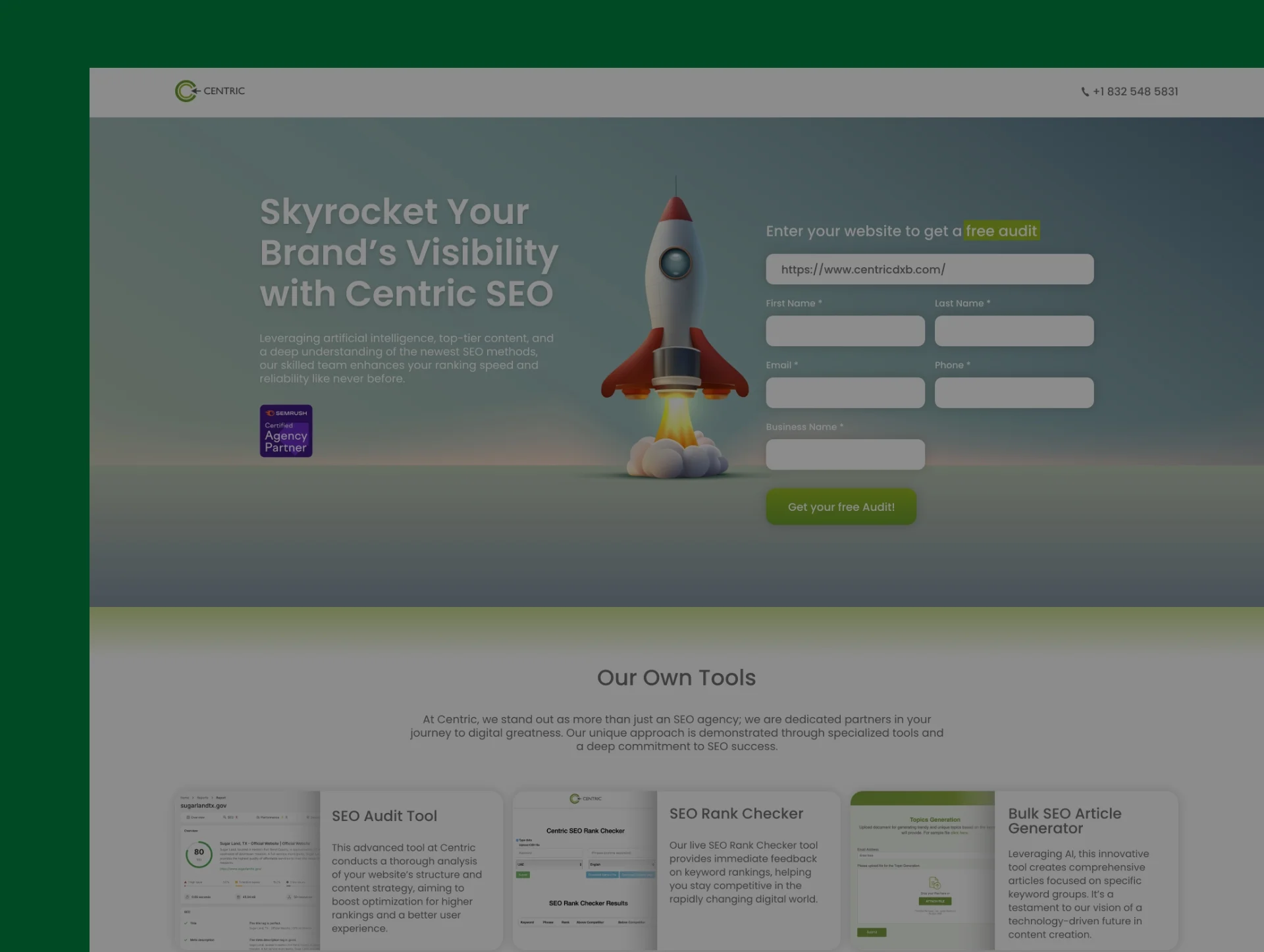Service digital marketing banner showcasing Centric's SEO tools for enhanced online visibility and business growth