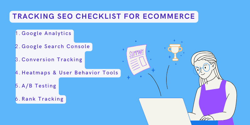 Infographic showing the Tracking SEO checklist for eCommerce